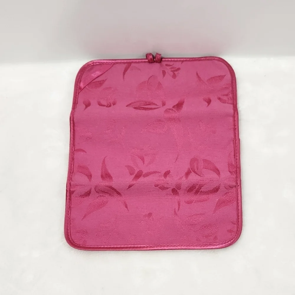 Mary Kay Vintage 90's Pink Satin Floral Cosmetic Jewelry Trifold Bag Pouch